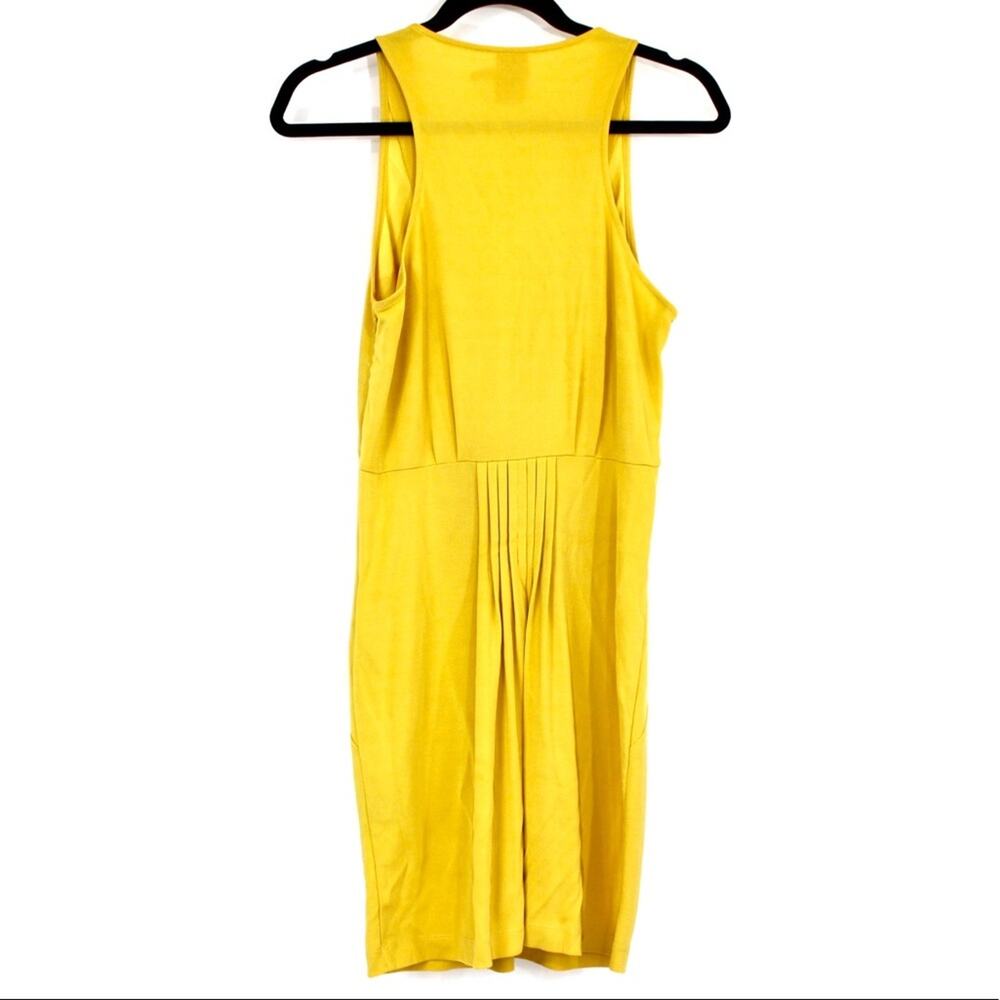 0050 Ali Ro Yellow V-Neck Cocktail Dress Size 8 Slinky Ruched Knee Length - Picture 6 of 8